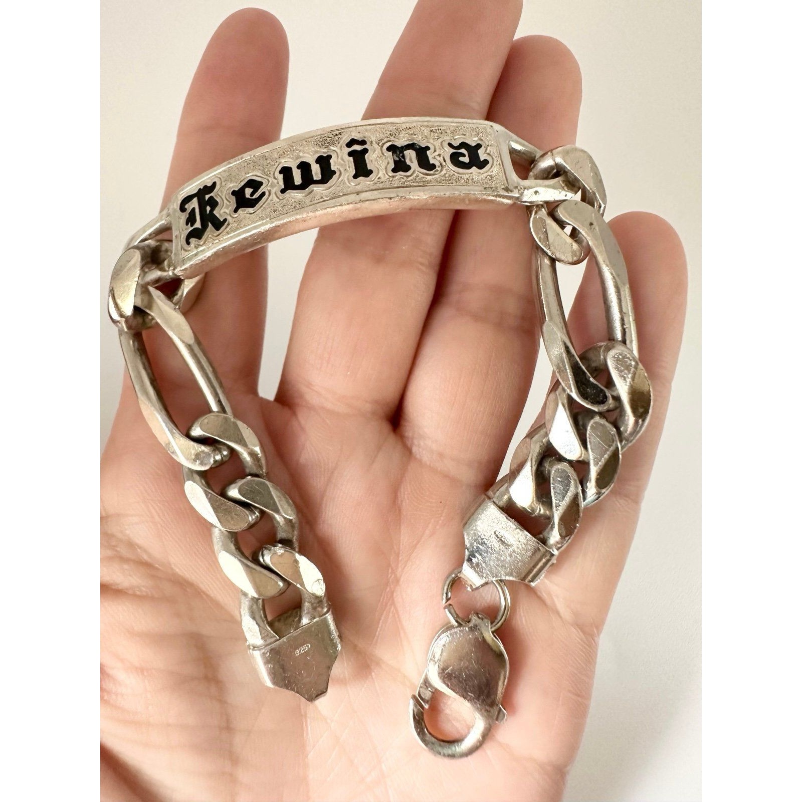 925 Sterling Silver 10mm Figaro Link Hawaii Scroll I.D Bracelet 7.75”